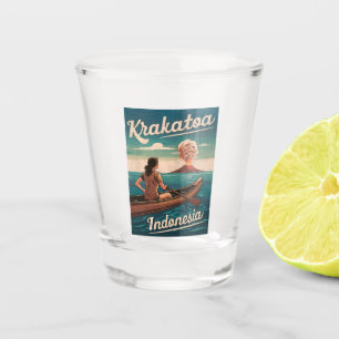 Verre A Shot Vintage voyage Krakatoa Indonésie Rétro Pittoresqu