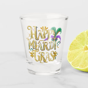 Verre A Shot Vitre "Happy Mardi Gras"