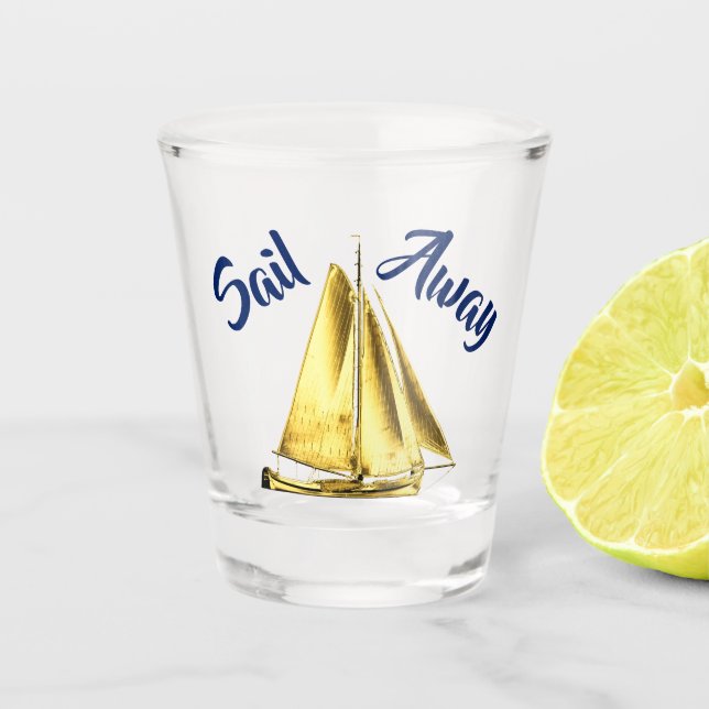 Verre A Shot Voile Away Gold Sailboat Nautique (Devant)