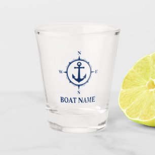 Verre A Shot Votre nom de bateau Ancre de la boussole bleue
