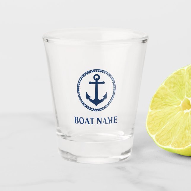 Verre A Shot Votre nom de bateau Blue Sea Ancre (Devant)