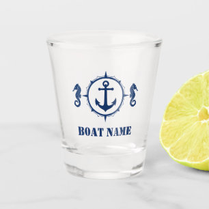 Verre A Shot Votre nom de bateau Marine Seahorse Ancre Bleu