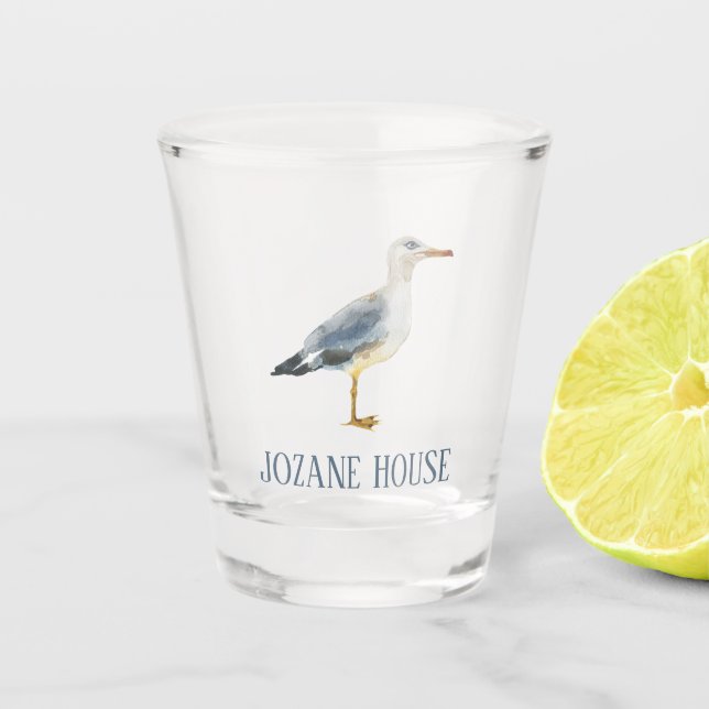 Verre A Shot Watercolor Beach Seagull Personalized (Devant)