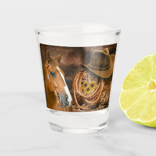 Verre A Shot Western Horse Cowboy Casquette Lasso Sunflowers