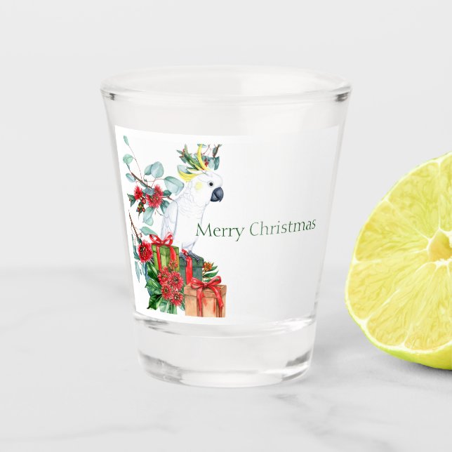 Verre A Shot White Cockatoo Presents Merry Christmas (Devant)