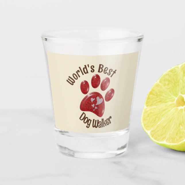 Verre A Shot World Best Dog Walker Empreinte de patte Petit ani (Devant)