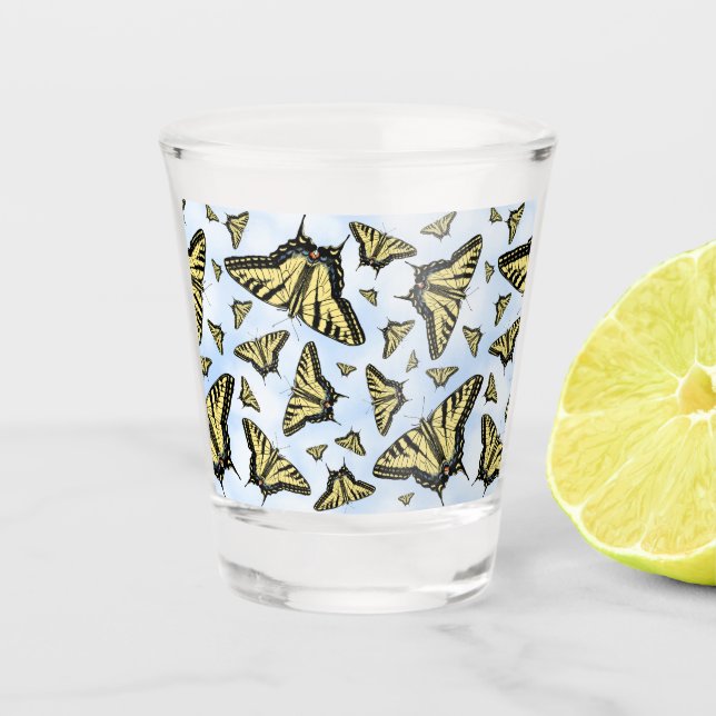 Verre A Shot Yellow Swallowtail Butterflies Blue Sky  (Devant)