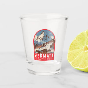 Verre A Shot Zermatt Suisse Illustration Voyage Art Retro