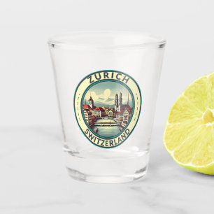 Verre A Shot Zurich Suisse Illustration Insigne d'art de voyage