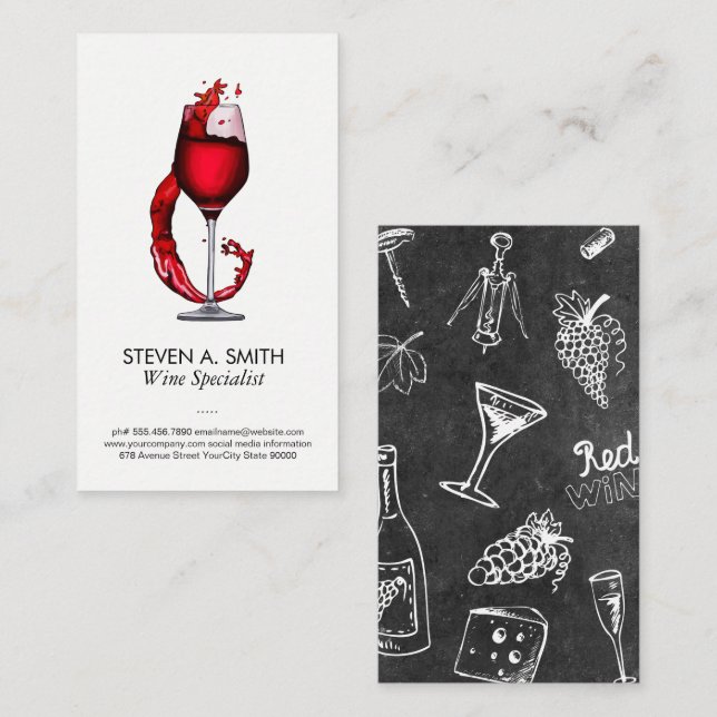 Verre à vin | Carte de visite sommelier (Devant / Derrière)