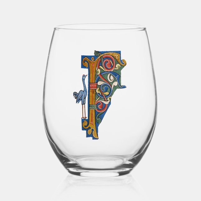 Verre à vin F initial éclairé (Recto)