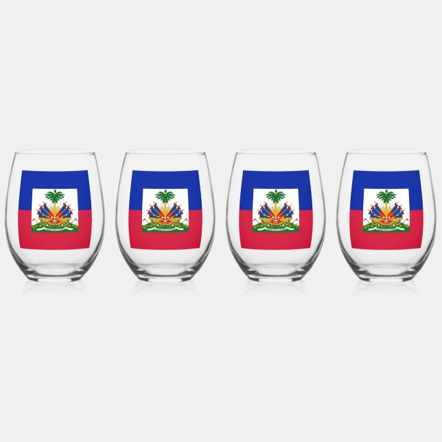 VERRE A VIN  IMPRIMEE AVEC LE DRAPEAU HAITIEN (Recto)