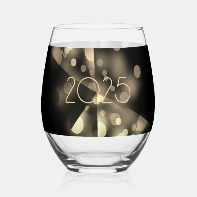 Verre À Vin Sans Pied 2025 nouvelle année avec bulles d'or (Recto)