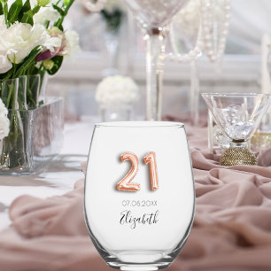 Verre À Vin Sans Pied 21e anniversaire rose or nom