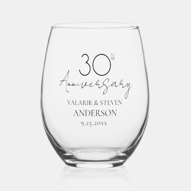 Verre À Vin Sans Pied 30e anniversaire du Mariage Keepsaké (Recto)
