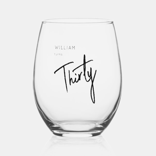 Verre À Vin Sans Pied 30ème Trente-trentième anniversaire moderne (Recto)