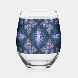 Verre À Vin Sans Pied 3D Fractal Art Abstrait Motif bleu violet rose