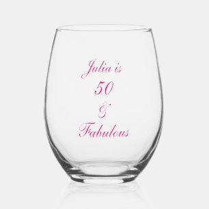 Verre À Vin Sans Pied 50 Et Fabuleux Anniversaire Rose Elegant Cadeau Fa