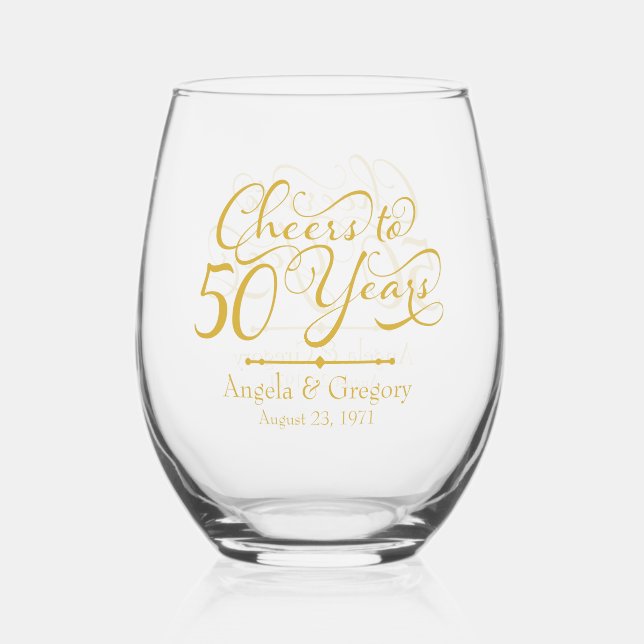 Verre À Vin Sans Pied 50e anniversaire de Mariage Or encourage à 50 ans (Recto)