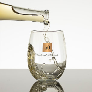 Verre À Vin Sans Pied 50e anniversaire or script nom personnalisé