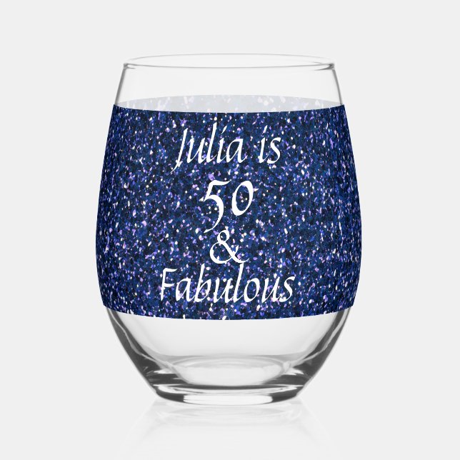 Verre À Vin Sans Pied 50e anniversaire Parties scintillant bleue Cadeau  (Recto)