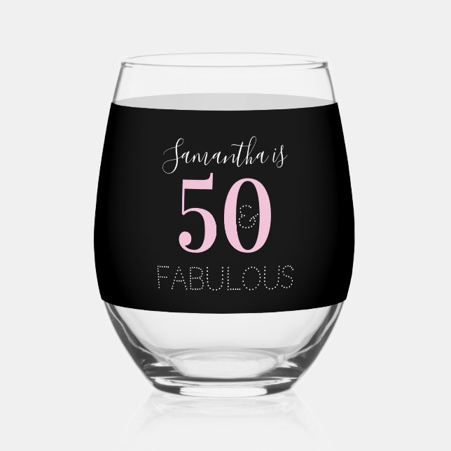 Verre À Vin Sans Pied 50th Birthday Personalized Black Pink (Recto)