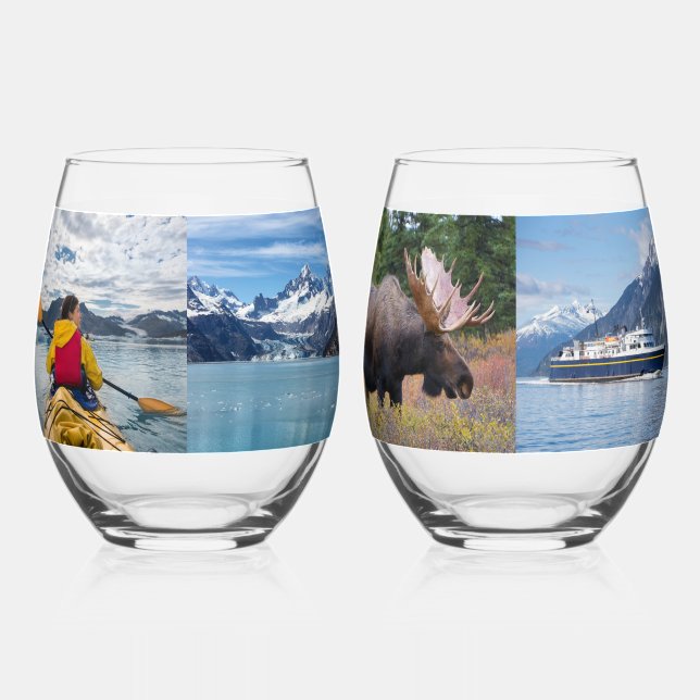 Verre À Vin Sans Pied 8 Photos de vacances familiales (Recto)