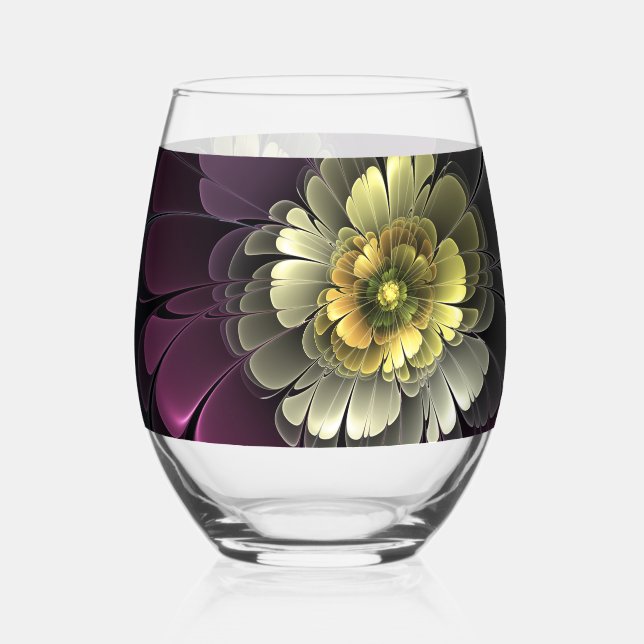 Verre À Vin Sans Pied Abstrait Purpur moderne Khaki Gris Fleur fractale  (Recto)