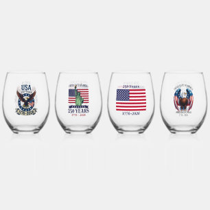 Verre À Vin Sans Pied Aigle Américain Patriotique 250 Ans 1776-2026