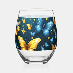 Verre À Vin Sans Pied Ailes de la joie : Papillons volants bleus et jaun