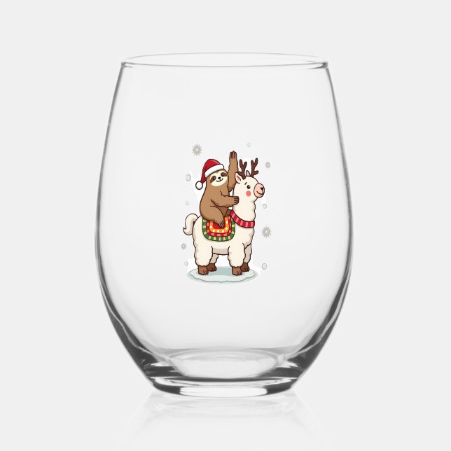 Verre À Vin Sans Pied Alpaca Sloth Christmas (Recto)