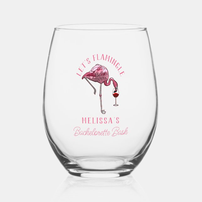 Verre À Vin Sans Pied Amusant Flamant rose Bachelorette Weekend Party (Recto)
