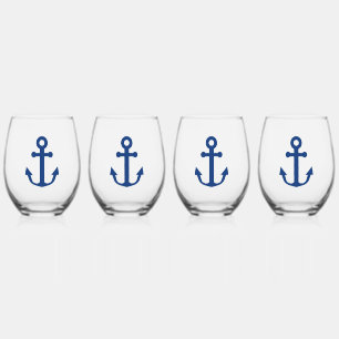 Verre À Vin Sans Pied Ancre bleue Conception nautique