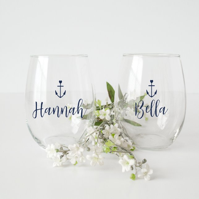 Verre À Vin Sans Pied Ancre de cœur Nom personnalisé Bachelorette (Créateur téléchargé)