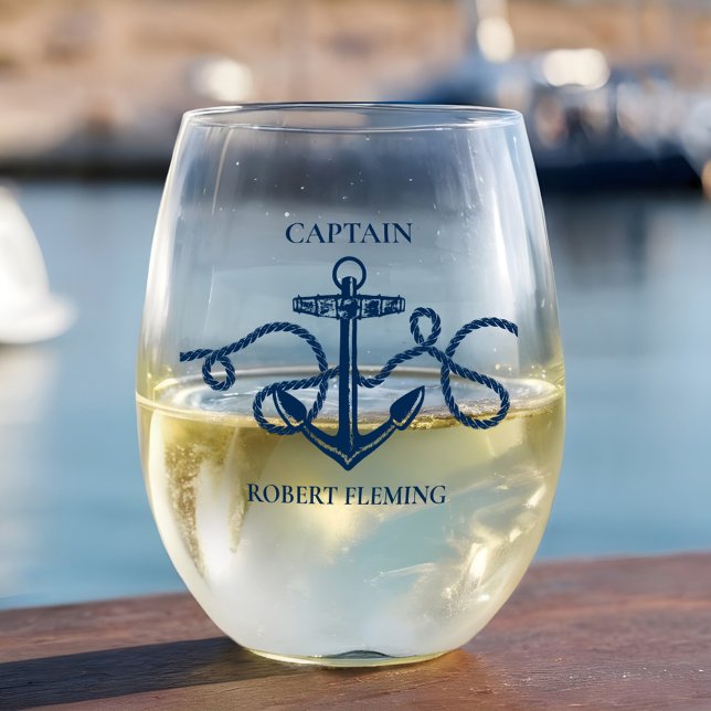 Verre À Vin Sans Pied Ancre nautique Nom du capitaine (Créateur téléchargé)