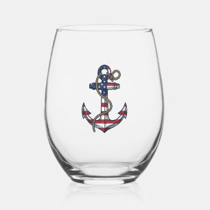 Verre À Vin Sans Pied Ancre Patriotique Design Vectoriel Vintage_1