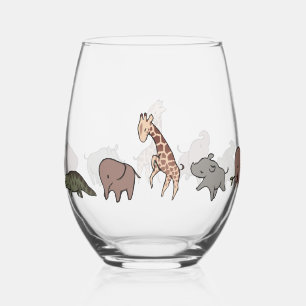 Verre À Vin Sans Pied Animaux de safari (éléphant, girafe, croco & rhino