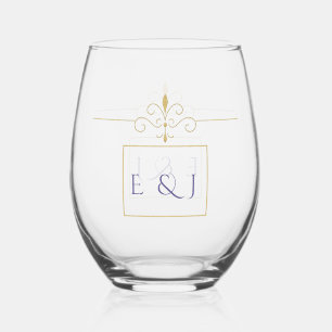 Verre À Vin Sans Pied Anneaux de mariage élégants à l'aquarelle avec ros
