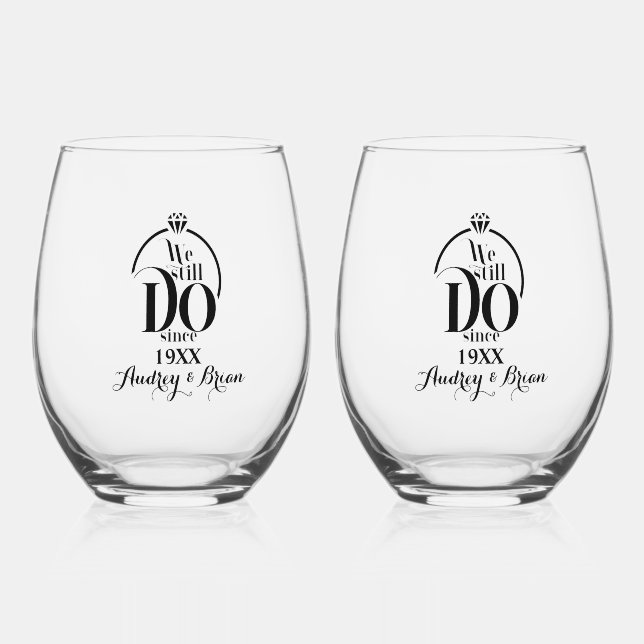 Verre À Vin Sans Pied Anniversaire de toutes les années Personnalisé (Recto)