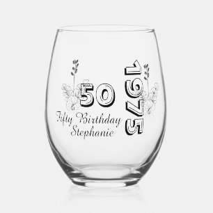 Verre À Vin Sans Pied Anniversaire floral personnalisé 50 ans