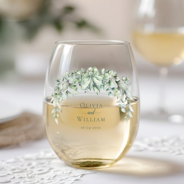 Verre À Vin Sans Pied Aquarelle Eucalyptus Mariage de verdure (Créateur téléchargé)
