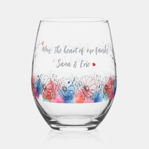 Verre À Vin Sans Pied Aquarelle Floral cadeau moderne pour maman avec de