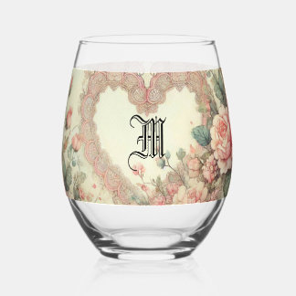 Verre À Vin Sans Pied Aquarelle florale bohème vintage cœurs pastel