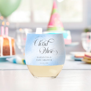 Verre À Vin Sans Pied Aquarelle moderne Blue Cloud Neuf Baby shower