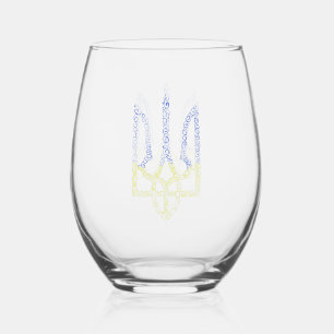 Verre À Vin Sans Pied Armoiries de l'Ukraine trident motif de la spirale
