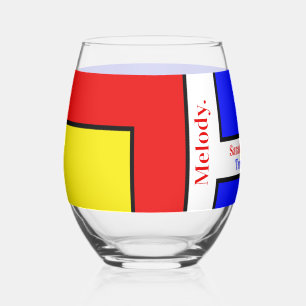 Verre À Vin Sans Pied Art géométrique rétro inspiré par Mondrian audacie