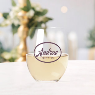 Verre À Vin Sans Pied Aubergine Stylisée Nom Mariage Best Man Vin Verre