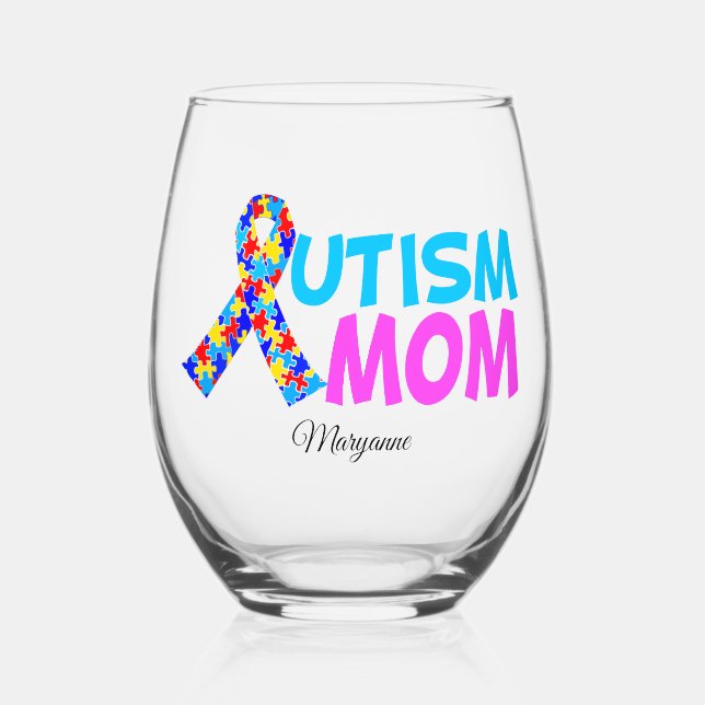 Verre À Vin Sans Pied Autisme Maman mignonne Cadeau personnalisé Fête de (Recto)
