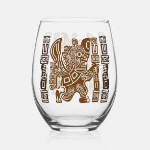 Verre À Vin Sans Pied Aztec Eagle Guerrier Tribal Art antique