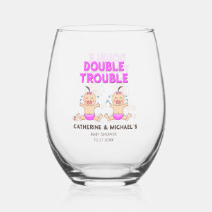Verre À Vin Sans Pied Baby shower Double Trouble Twin Girls